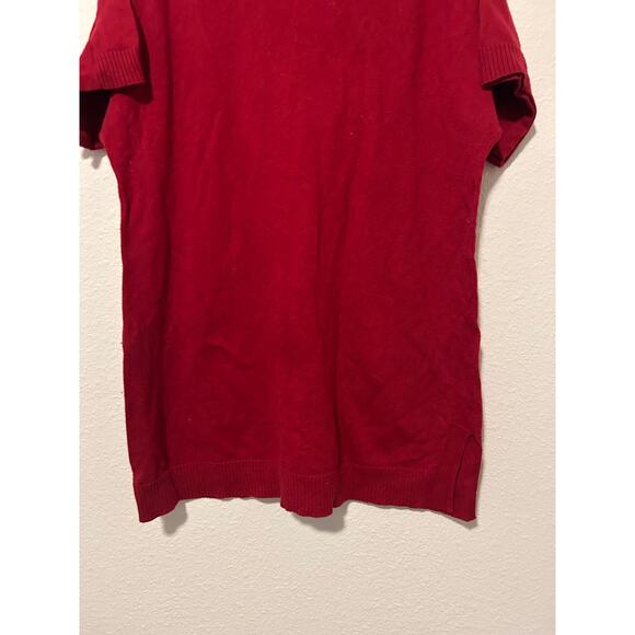 Chicos Size 1 US Medium Red Tunic Sweater Stretch Short Sleeve Silk V-Neck Top - Picture 15 of 16